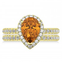 Citrine & Diamonds Pear-Cut Halo Bridal Set 14K Yellow Gold (2.48ct)
