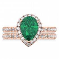 Emerald & Diamonds Pear-Cut Halo Bridal Set 14K Rose Gold (3.38ct)