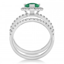 Emerald & Diamonds Pear-Cut Halo Bridal Set 14K White Gold (3.38ct)