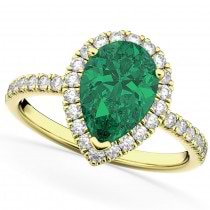Lab Emerald & Lab Grown Diamonds Pear-Cut Halo Bridal Set 14K Yellow Gold (3.38ct)