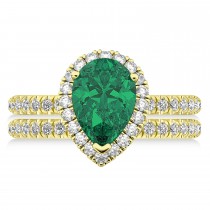 Emerald & Diamonds Pear-Cut Halo Bridal Set 14K Yellow Gold (3.38ct)