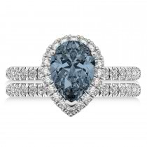 Gray Spinel & Diamonds Pear-Cut Halo Bridal Set 14K White Gold (2.48ct)