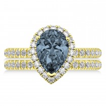 Gray Spinel & Diamonds Pear-Cut Halo Bridal Set 14K Yellow Gold (2.48ct)