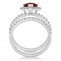 Garnet & Diamonds Pear-Cut Halo Bridal Set 14K White Gold (2.58ct)