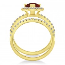 Garnet & Diamonds Pear-Cut Halo Bridal Set 14K Yellow Gold (2.58ct)