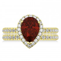Garnet & Diamonds Pear-Cut Halo Bridal Set 14K Yellow Gold (2.58ct)