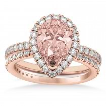 Morganite & Diamonds Pear-Cut Halo Bridal Set 14K Rose Gold (2.78ct)