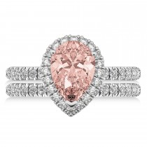 Morganite & Diamonds Pear-Cut Halo Bridal Set 14K White Gold (2.78ct)