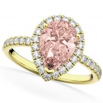 Morganite & Diamonds Pear-Cut Halo Bridal Set 14K Yellow Gold (2.78ct)