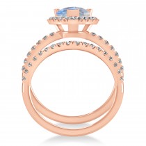 Moonstone & Diamonds Pear-Cut Halo Bridal Set 14K Rose Gold (2.78ct)