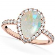 Opal & Diamonds Pear-Cut Halo Bridal Set 14K Rose Gold (1.81ct)