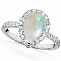 Opal & Diamonds Pear-Cut Halo Bridal Set 14K White Gold (1.81ct)