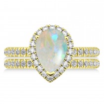 Opal & Diamonds Pear-Cut Halo Bridal Set 14K Yellow Gold (1.81ct)