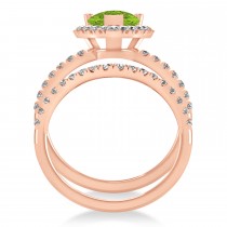Peridot & Diamonds Pear-Cut Halo Bridal Set 14K Rose Gold (2.18ct)