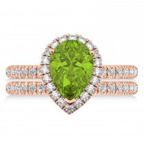 Peridot & Diamonds Pear-Cut Halo Bridal Set 14K Rose Gold (2.18ct)