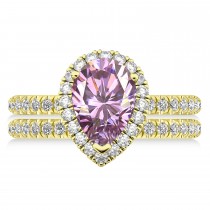Pink Moissanite & Diamonds Pear-Cut Halo Bridal Set 14K Yellow Gold (2.71ct)
