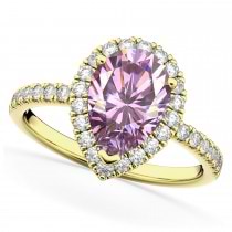 Pink Moissanite & Diamonds Pear-Cut Halo Bridal Set 14K Yellow Gold (2.71ct)