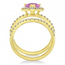 Pink Sapphire & Diamonds Pear-Cut Halo Bridal Set 14K Yellow Gold (3.28ct)