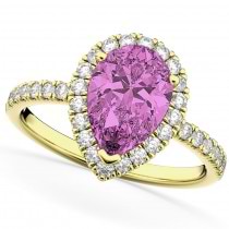 Pink Sapphire & Diamonds Pear-Cut Halo Bridal Set 14K Yellow Gold (3.28ct)