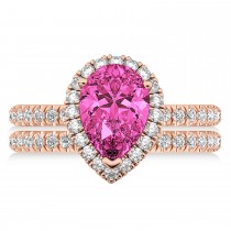 Pink Tourmaline & Diamonds Pear-Cut Halo Bridal Set 14K Rose Gold (2.18ct)