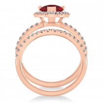 Ruby & Diamonds Pear-Cut Halo Bridal Set 14K Rose Gold (3.28ct)