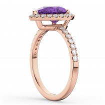 Pear Cut Halo Amethyst & Diamond Engagement Ring 14K Rose Gold 2.21ct