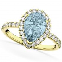 Pear Cut Halo Aquamarine & Diamond Engagement Ring 14K Yellow Gold 2.36ct