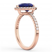 Pear Cut Halo Blue Sapphire & Diamond Engagement Ring 14K Rose Gold 3.01ct