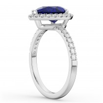 Pear Cut Halo Lab Blue Sapphire & Lab Diamond Engagement Ring 14K White Gold 3.01ct