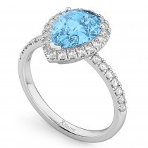 Pear Cut Halo Blue Topaz & Diamond Engagement Ring 14K White Gold 1.91ct