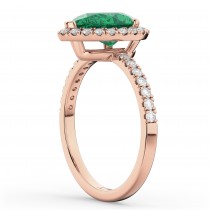 Pear Cut Halo Lab Emerald & Lab Diamond Engagement Ring 14K Rose Gold 3.21ct