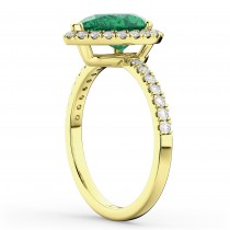 Pear Cut Halo Emerald & Diamond Engagement Ring 14K Yellow Gold 3.21ct