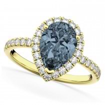 Pear Cut Halo Gray Spinel & Diamond Engagement Ring 14K Yellow Gold 2.21ct