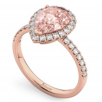 Pear Cut Halo Morganite & Diamond Engagement Ring 14K Rose Gold 2.51ct