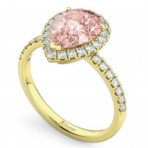 Pear Cut Halo Morganite & Diamond Engagement Ring 14K Yellow Gold 2.51ct