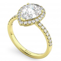 Pear Cut Halo Moissanite & Diamond Engagement Ring 14K Yellow Gold 2.44ct
