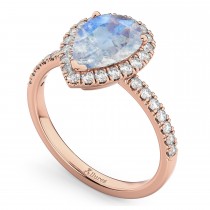 Pear Cut Halo Moonstone & Diamond Engagement Ring 14K Rose Gold 2.51ct