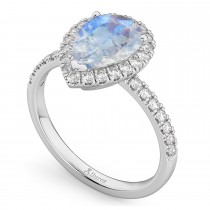 Pear Cut Halo Moonstone & Diamond Engagement Ring 14K White Gold 2.51ct