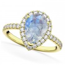 Pear Cut Halo Moonstone & Diamond Engagement Ring 14K Yellow Gold 2.51ct