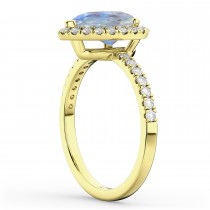 Pear Cut Halo Moonstone & Diamond Engagement Ring 14K Yellow Gold 2.51ct