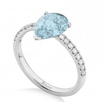 Pear Cut Sidestone Accented Aquamarine & Diamond Engagement Ring 14K White Gold 2.06ct
