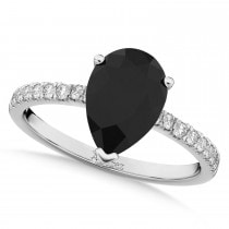 Pear Black Diamond & Diamond Engagement Ring 14K White Gold (2.21ct)