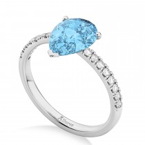 Pear Cut Sidestone Accented Blue Topaz & Diamond Engagement Ring 14K White Gold 1.61ct