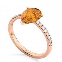 Pear Cut Sidestone Accented Citrine & Diamond Engagement Ring 14K Rose Gold 1.91ct