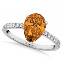 Pear Cut Sidestone Accented Citrine & Diamond Engagement Ring 14K White Gold 1.91ct