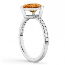 Pear Cut Sidestone Accented Citrine & Diamond Engagement Ring 14K White Gold 1.91ct