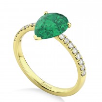 Pear Cut Sidestone Accented Emerald & Diamond Engagement Ring 14K Yellow Gold 2.81ct