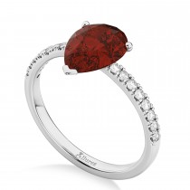 Pear Cut Sidestone Accented Garnet & Diamond Engagement Ring 14K White Gold 2.01ct
