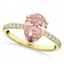 Pear Cut Sidestone Accented Morganite & Diamond Engagement Ring 14K Yellow Gold 2.21ct