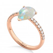 Pear Cut Sidestone Accented Opal & Diamond Engagement Ring 14K Rose Gold 1.24ct